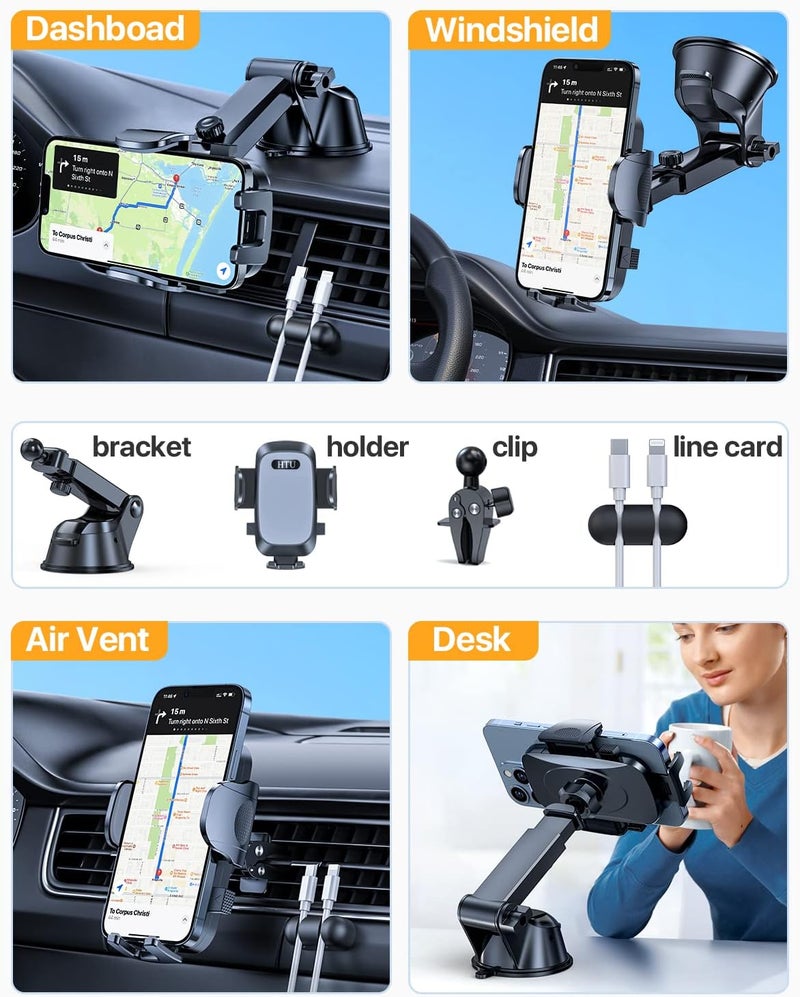 HTU 【98+LBS Strongest Suction & Military-Grade】Ultimate Car Phone Mount【Patent & Safety Certs】 Cell Phone Holder Truck Stand for Dashboard Windshield Vent for iPhone 17 Pro Max 16 15 Samsung (Dark Blue) - Image 3